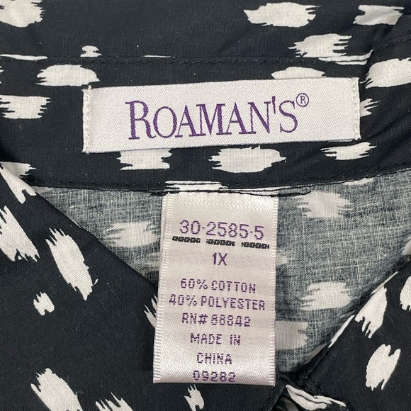 Roman’s Blouse Size 1X Black White Long Sleeves button down with collar - Picture 10 of 10